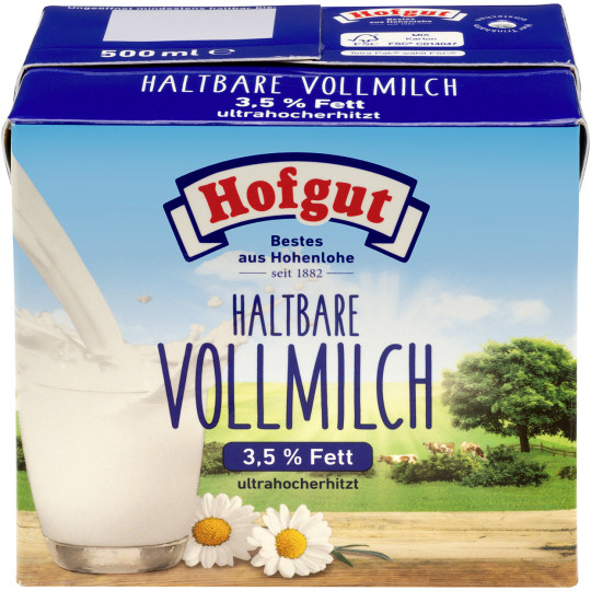 Hofgut haltbare Vollmilch 3,5% Fett 0,5L