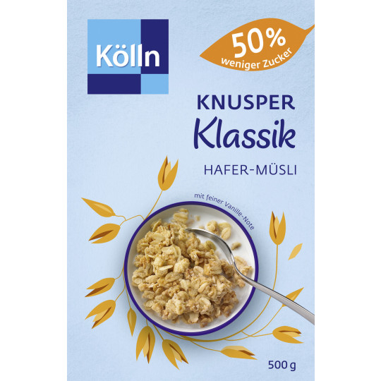 Kölln Knusper Klassik Hafer-Müsli 50% weniger Zucker 500G 