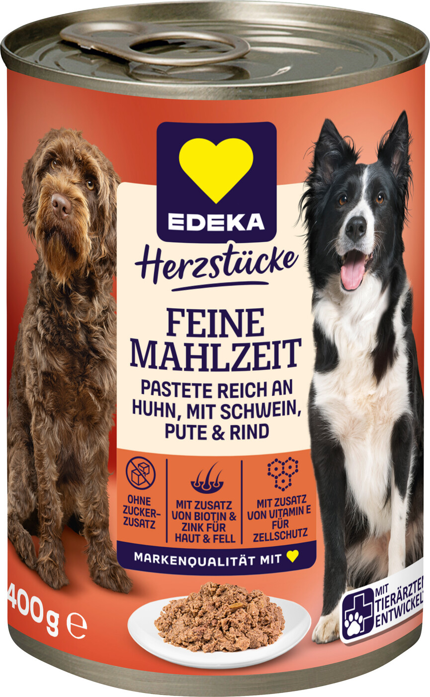 EDEKA Herzstücke Feine Mahlzeit Hund Reich an Huhn mit Schwein, Pute & Rind 400G