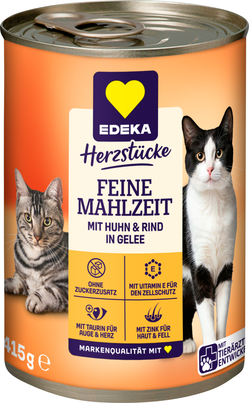 EDEKA Herzstücke Feine Mahlzeit mit Rind & Huhn in Gelee 415G