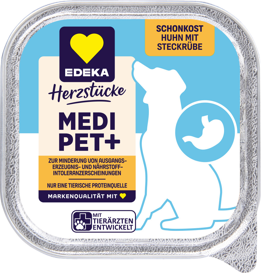 EDEKA Herzstücke Medi Pet+ Schonkost Huhn pur mit Steckrübe 150G