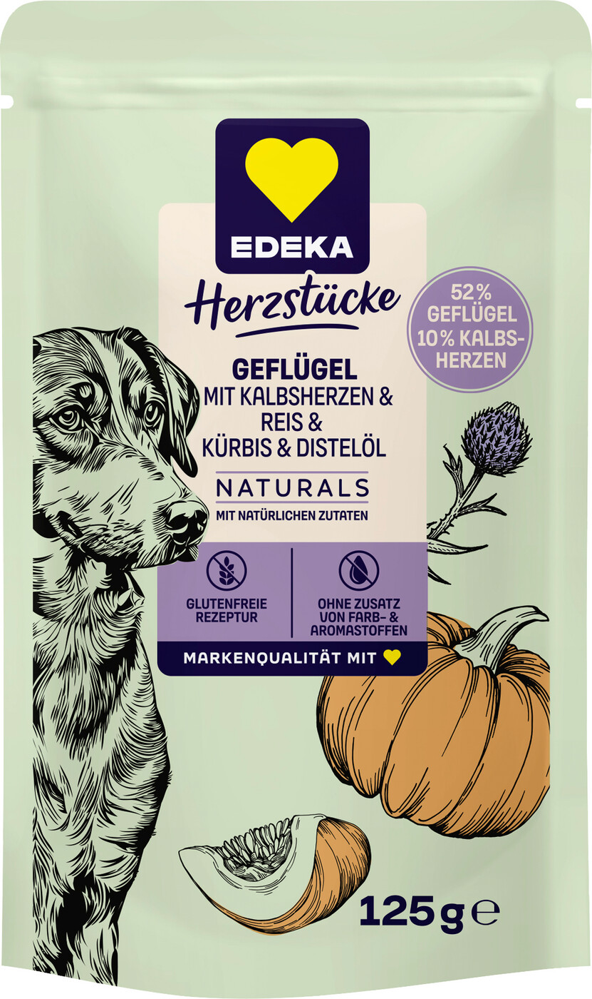 EDEKA Herzstücke Naturals Geflügel mit Kalbsherzen Hundefutter 125G