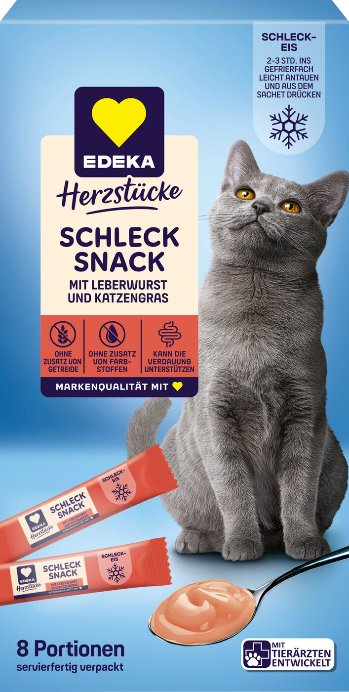 EDEKA Herzstücke Schleck-Snack Leberwurst mit Leberwurst & Katzengras 8ST 120G