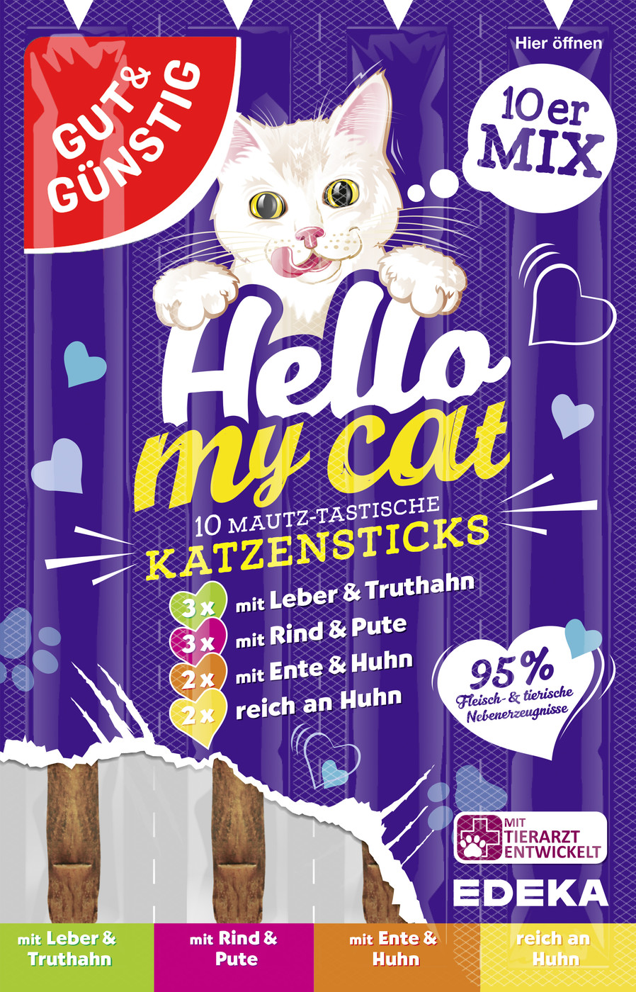 Gut & Günstig Hello My Cat Katzensticks Mix 10ST 50G