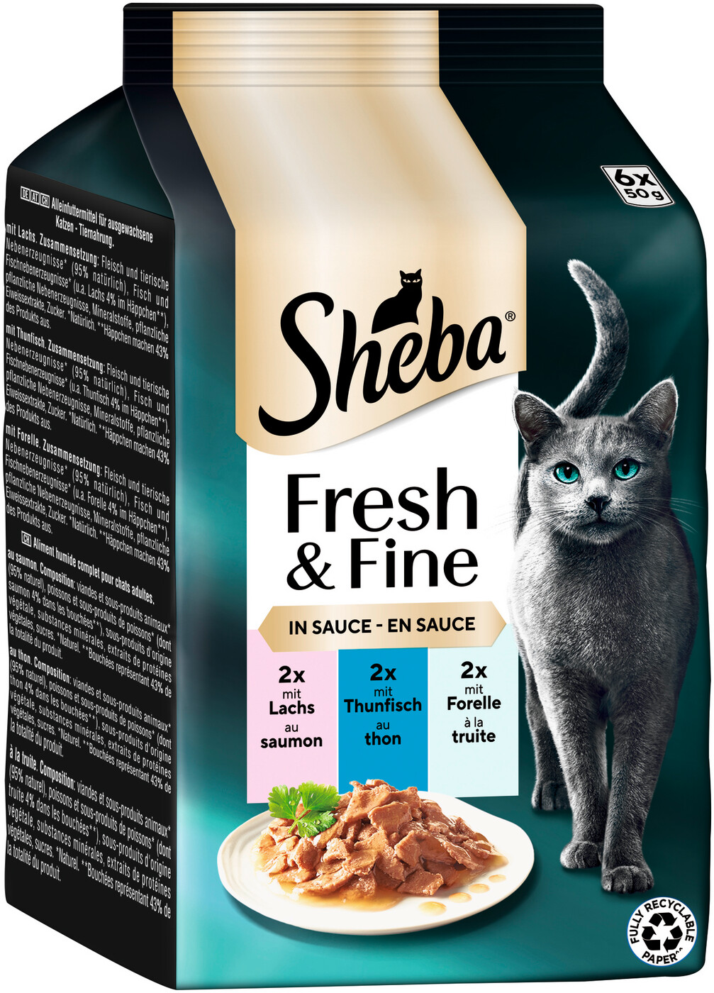 Sheba Fresh & Fine in Sauce Lachs/Thunfisch/Forelle 6ST 300G