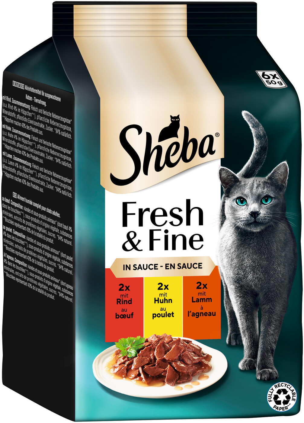 Sheba Fresh & Fine in Sauce Rind/Huhn/Lamm 6ST 300G