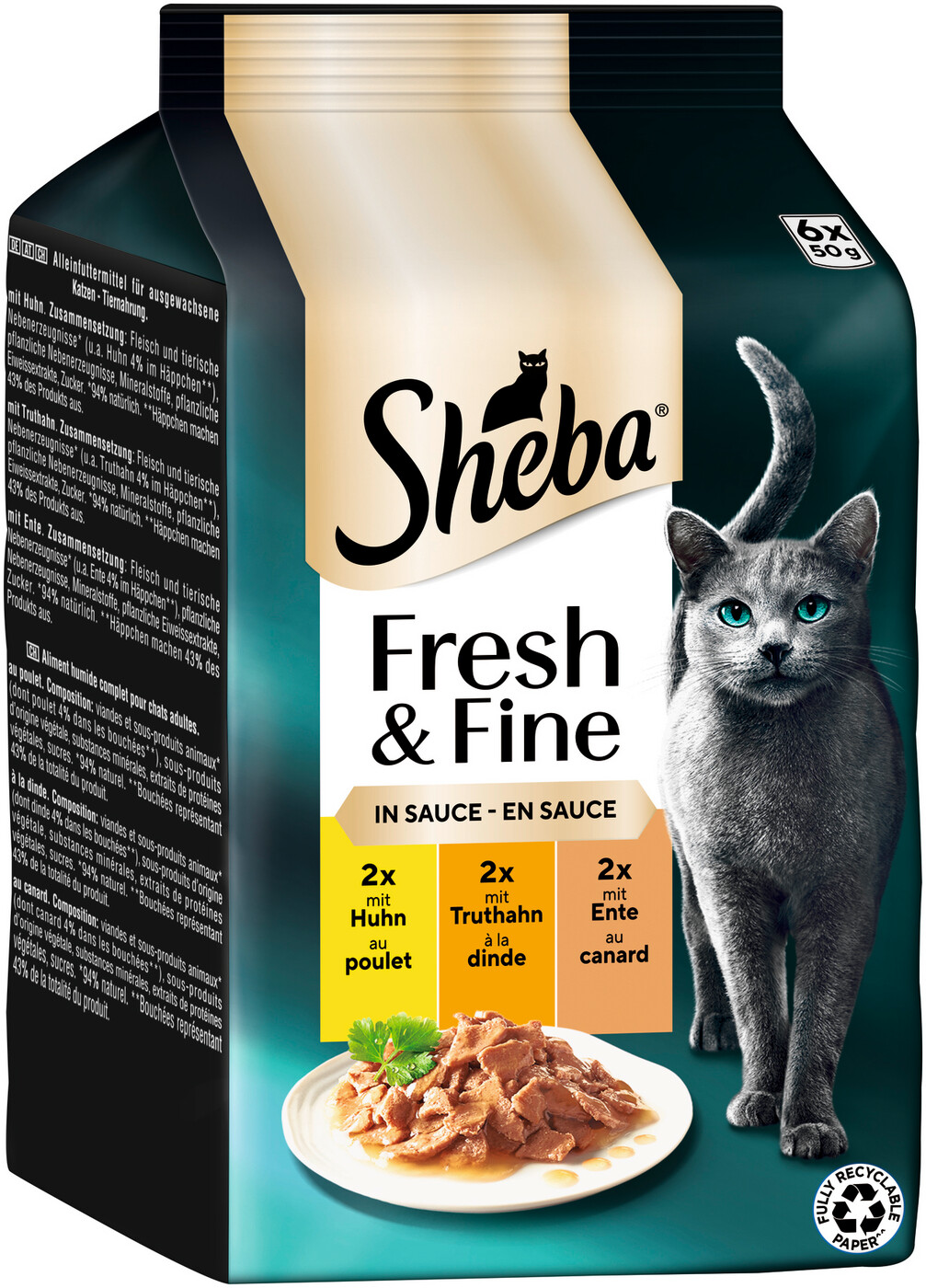 Sheba Fresh & Fine in Sauce Huhn/Truthahn/Ente 6ST 300G